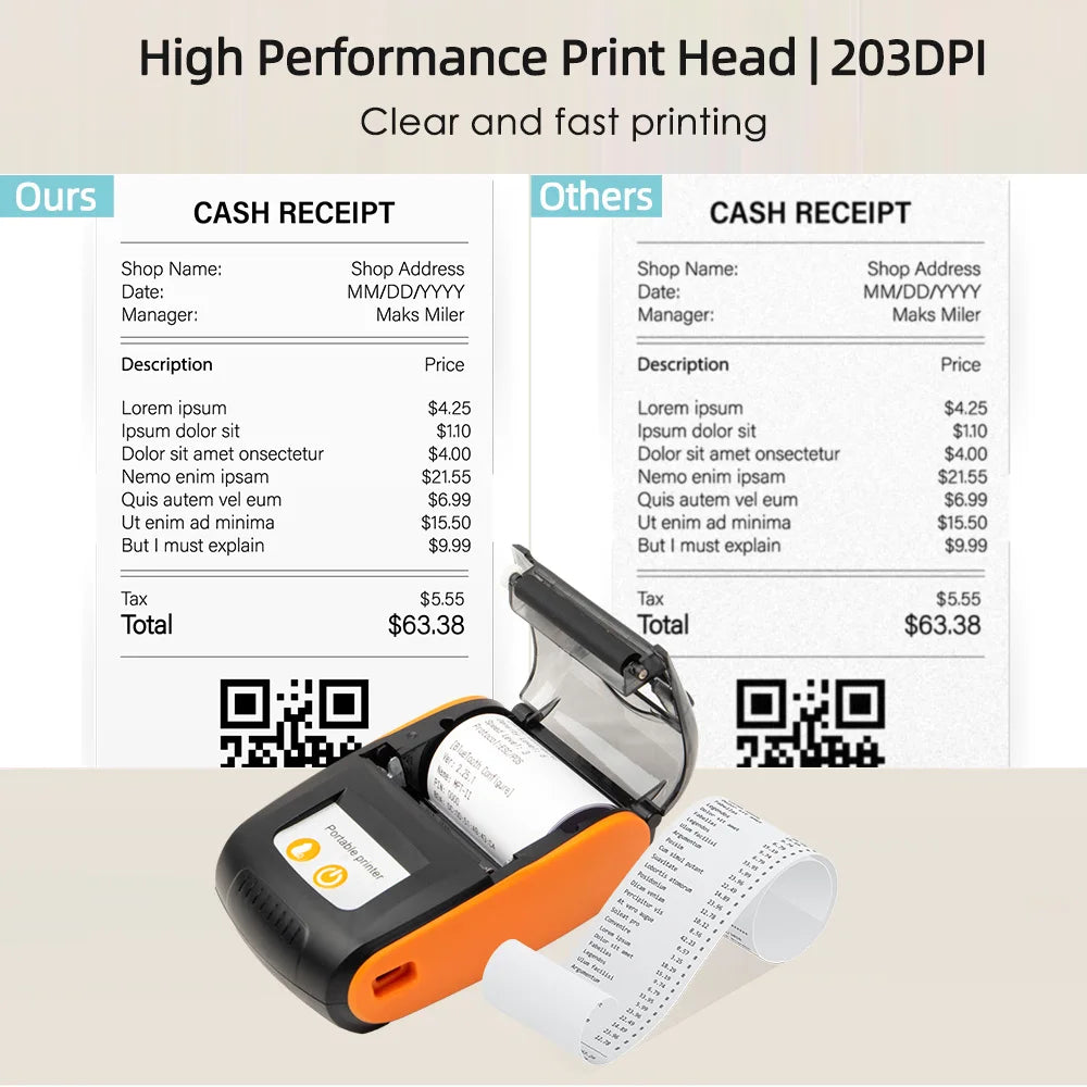 Mobile 58mm thermal receipt printer Bluetooth &amp; USB