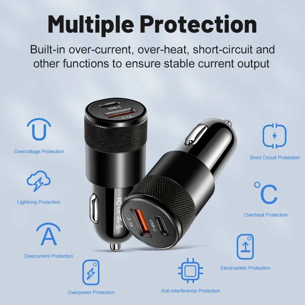 3,1A USB Auto Ladegerät mit Typ-C Adapter