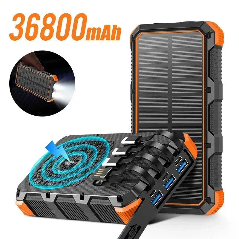 36800mAh Solar Power Bank with Cable &amp; Wireless