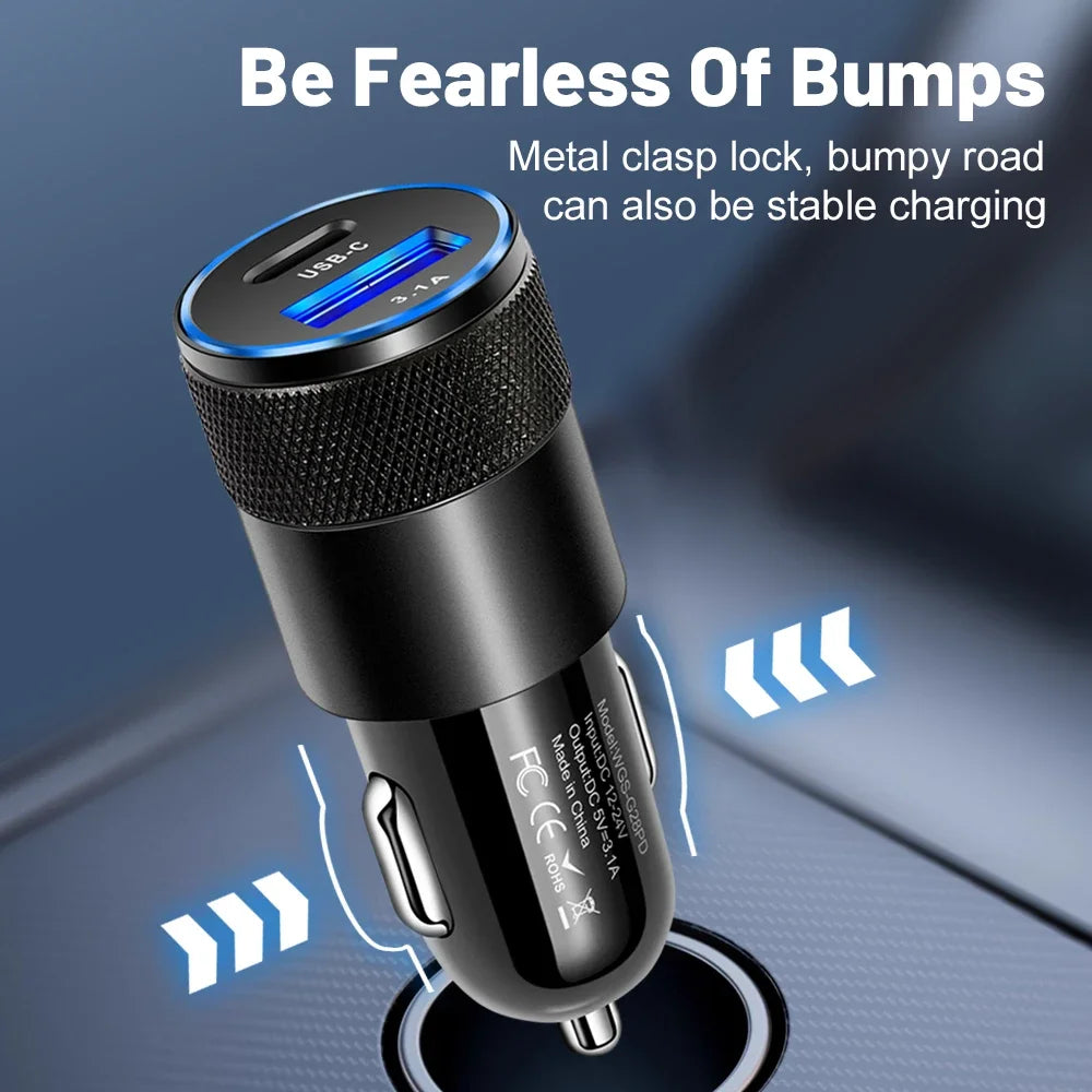 3,1A USB Auto Ladegerät mit Typ-C Adapter