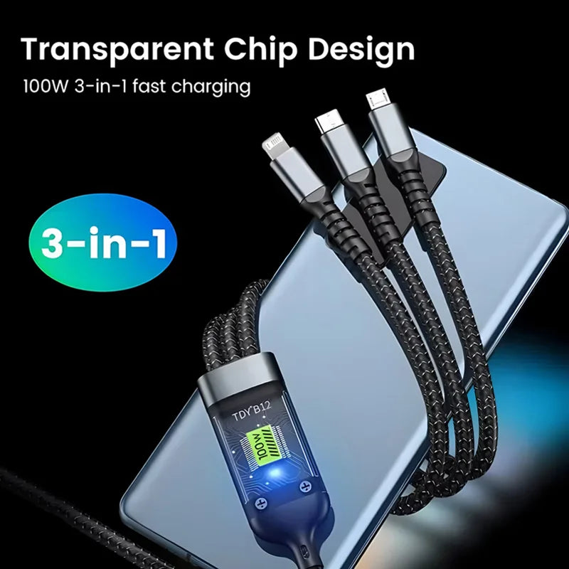 3-in-1 100W transparentes Schnellladekabel