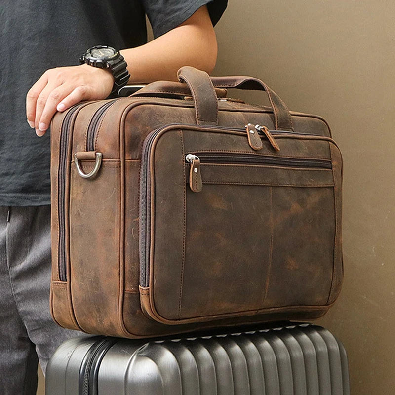Herren Aktentasche Echtleder 17 Zoll