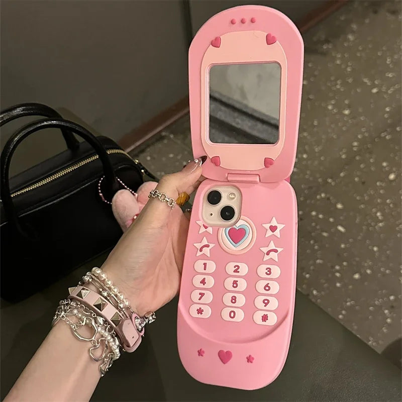 Süße 3D Rosa Flip Spiegel Silikonhülle iPhone