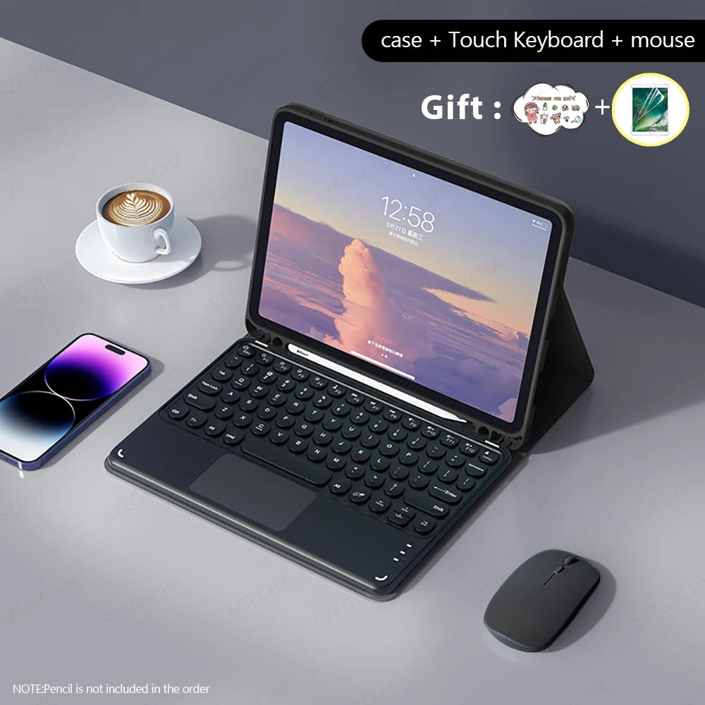 Kabellose Tastatur & Maus Hülle für iPad A16, Pro 13/11/12.9, Air 13/11/5/4, 10.2 (7/8/9/10. Gen) – Bluetooth Keyboard, Wireless Maus, wasserdicht & stoßfest