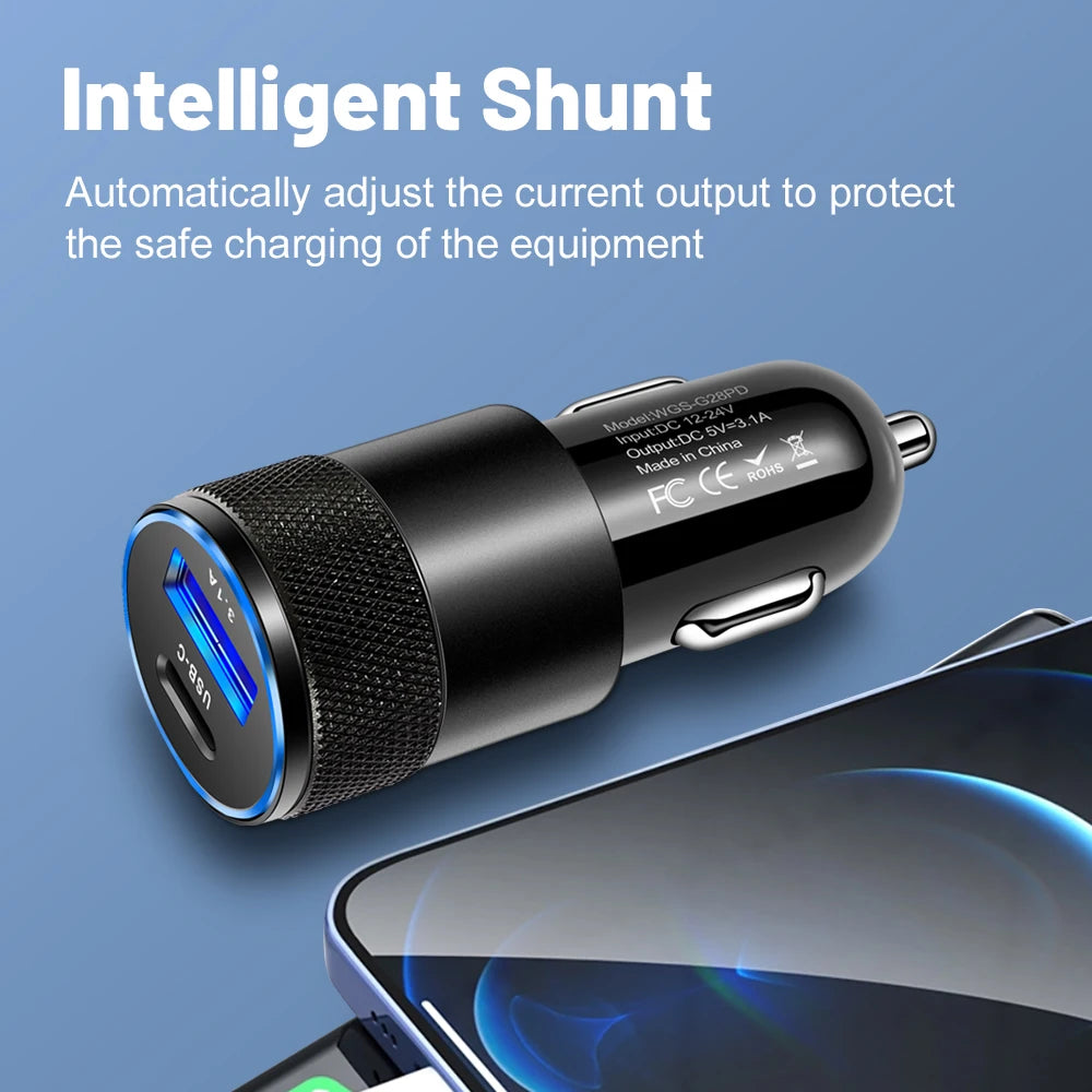 3,1A USB Auto Ladegerät mit Typ-C Adapter