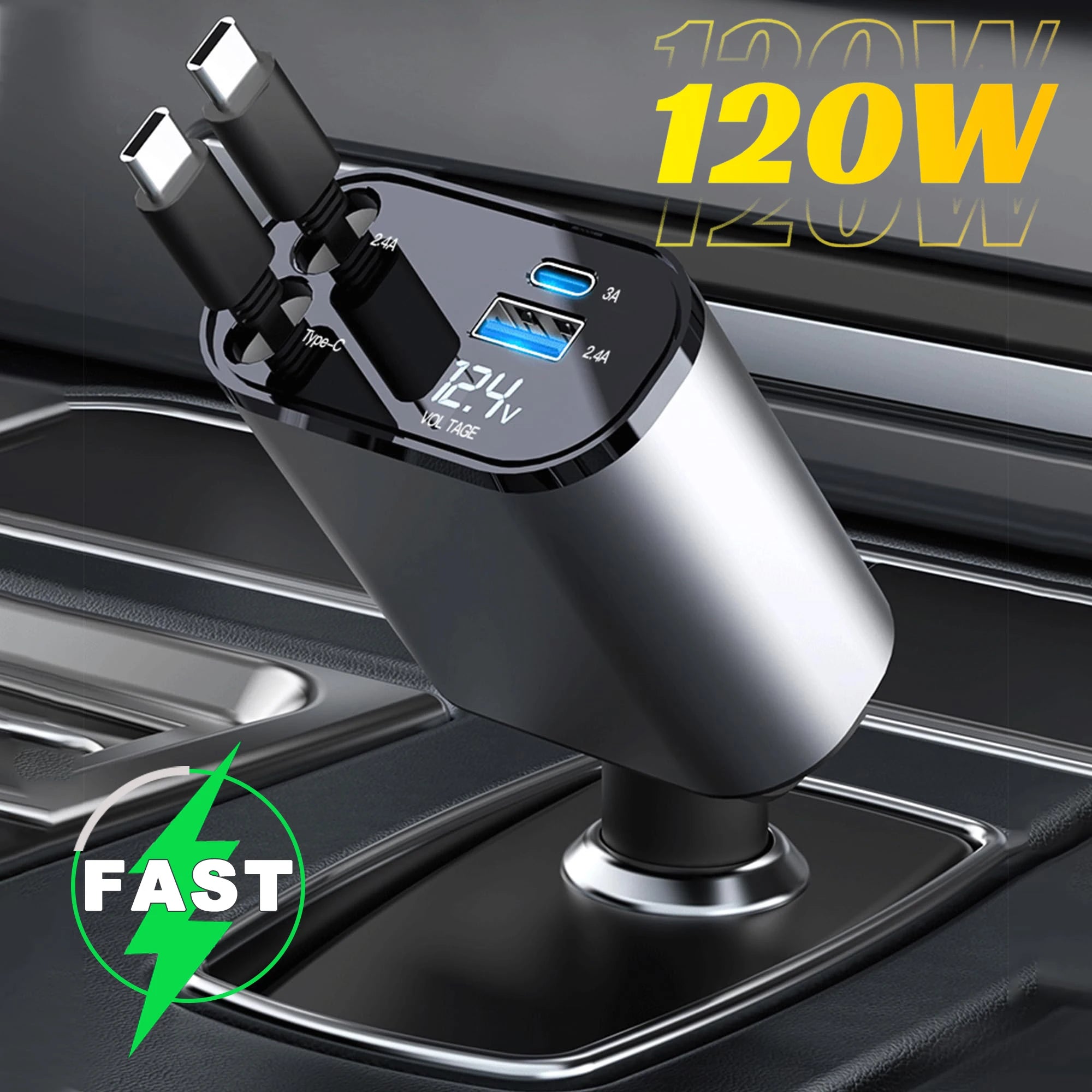 120W 4-in-1 Auto Ladegerät mit USB PD Kabel