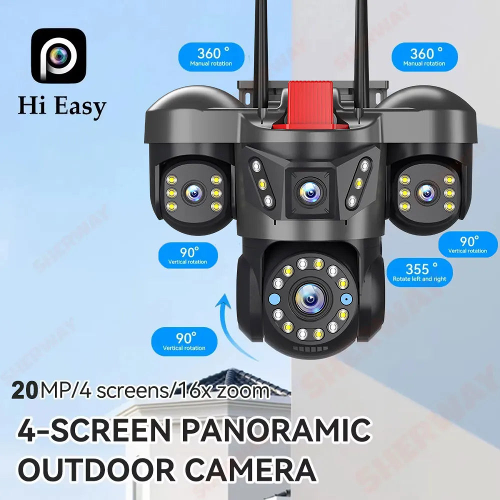 360° Outdoor WLAN-Kamera mit 4 Objektiven & 16x Zoom