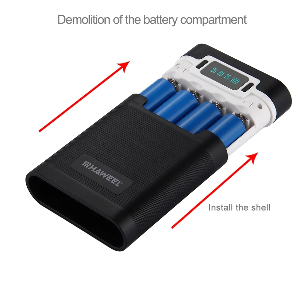 HAWEEL DIY 4X 18650 Akku (nicht im Lieferumfang enthalten), 10.000 mAh Powerbank-Shell-Box mit 2 USB-Ausgängen und Display für Smartphones-A