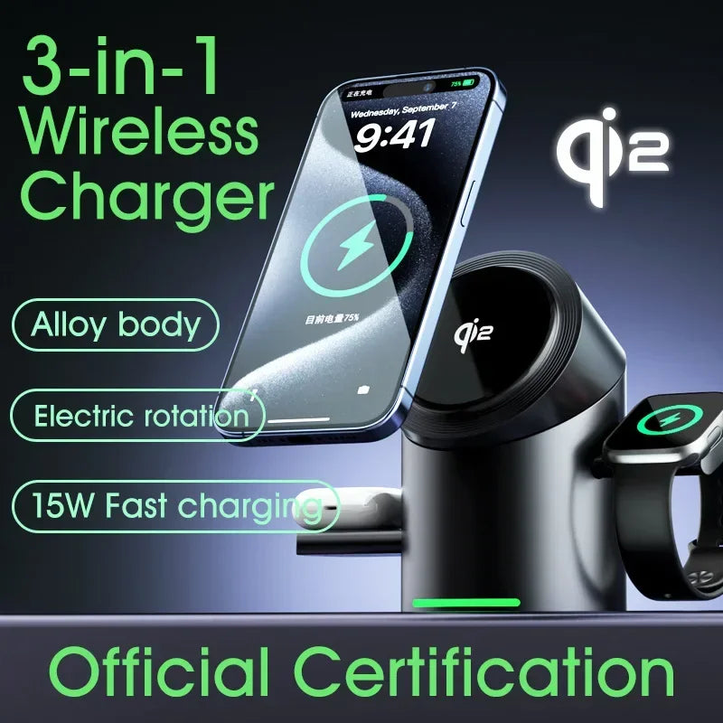 Qi2 3-in-1 Magnet Ladegerät mit Touch & Schnellladung