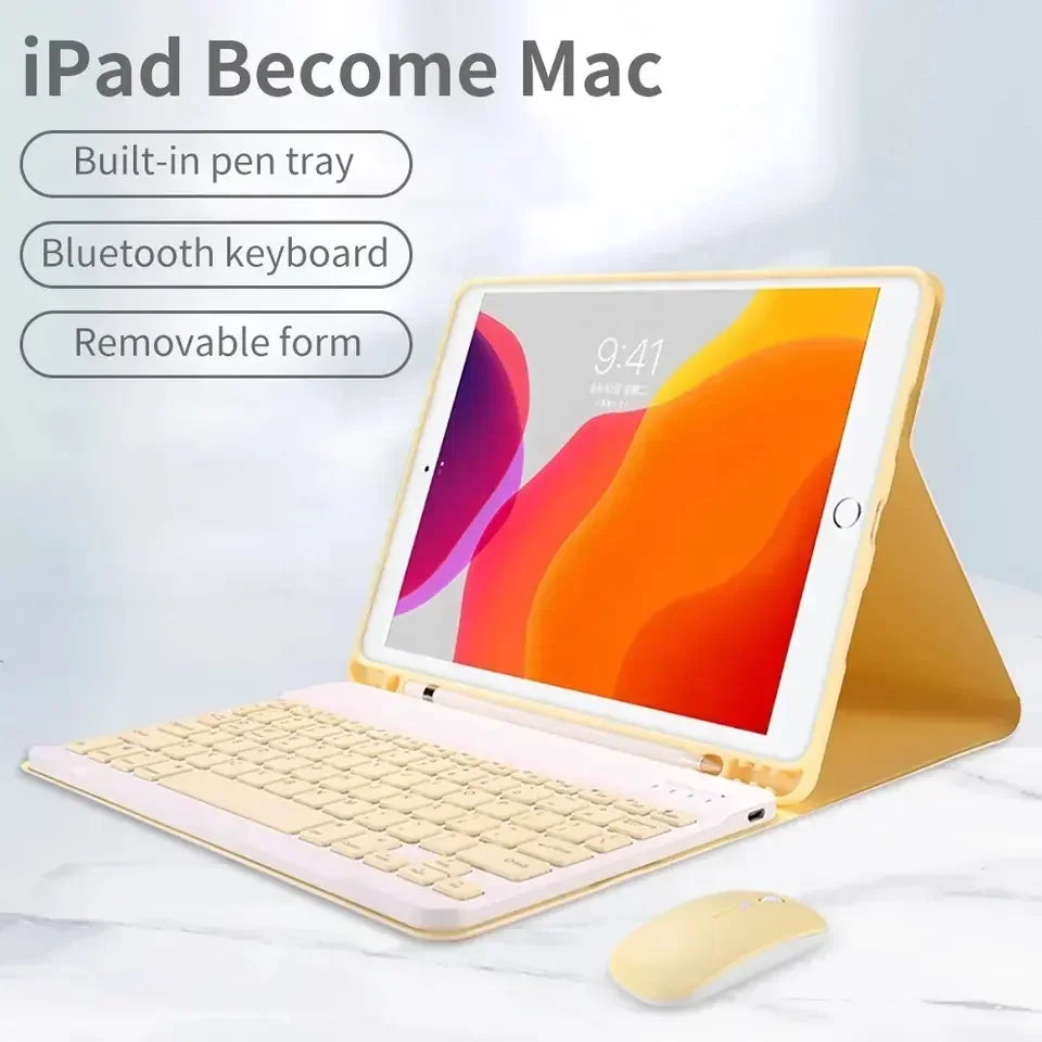 Bluetooth Tastatur & Maus mit Lederhülle für iPad 9.7–12.9 Zoll – Magnetisch & Stoßfest
