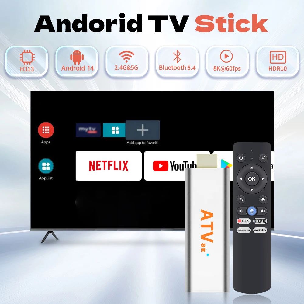 TV Stick Android 14 8K 4K Ultra Schneller Media Player