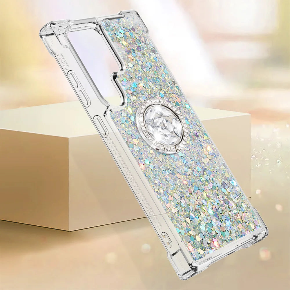 Treibsand Glitzer Hülle mit Ring für Galaxy S25 Ultra