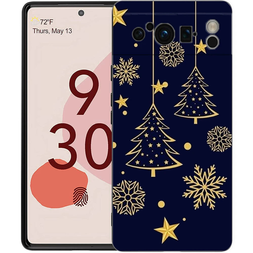 Stylische Frohe Weihnachten TPU Hülle für Google Pixel 9 Pro XL halb umwickelt 360 Grad Schutz stoßfest kratzfest rutschfest Cartoon Tier Anime Design