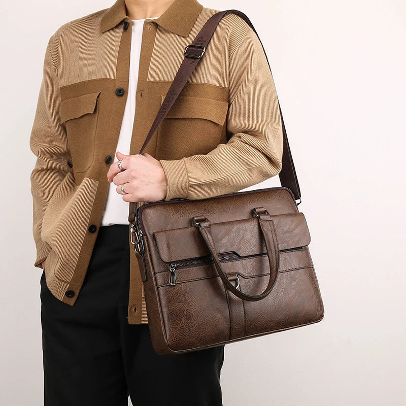 Herren PU Leder Aktentasche 14 Zoll