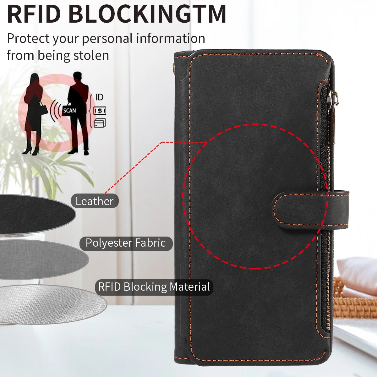 PU-Leder Reißverschluss Geldbörse für Xiaomi