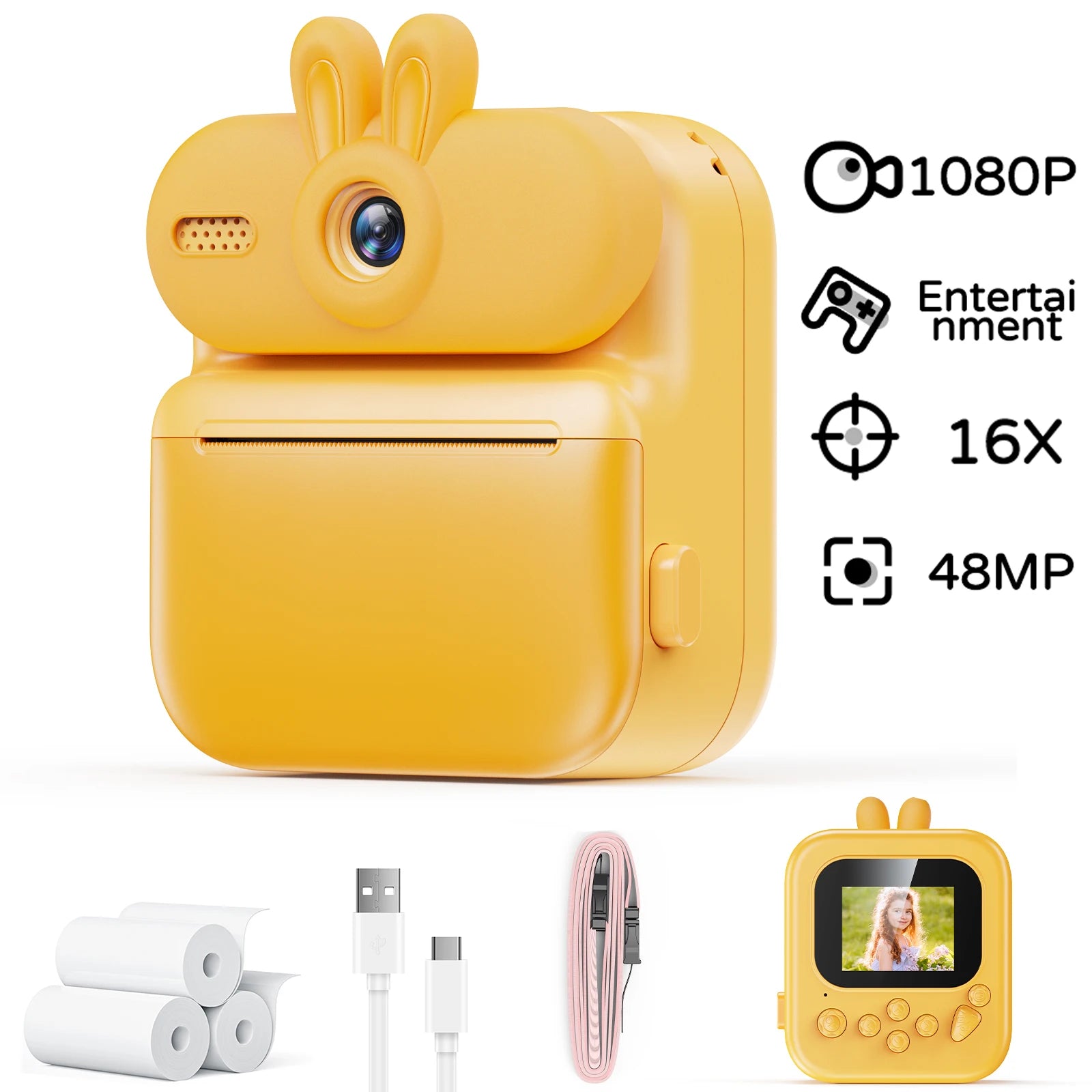 Kinderkamera Sofortdruck 1080HD Katzen & Kaninchen