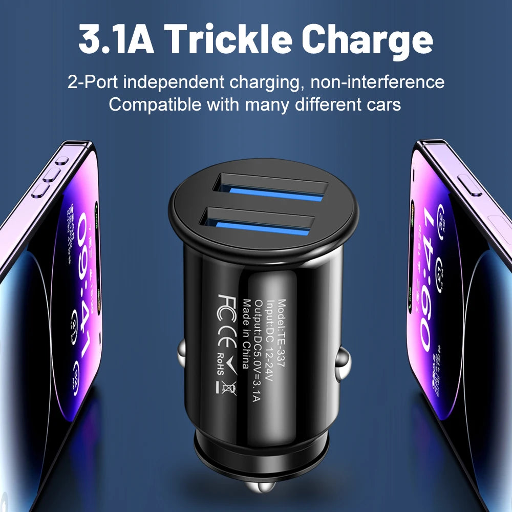 3,1 A Mini 2-Port USB Autoladegerät Typ C PD