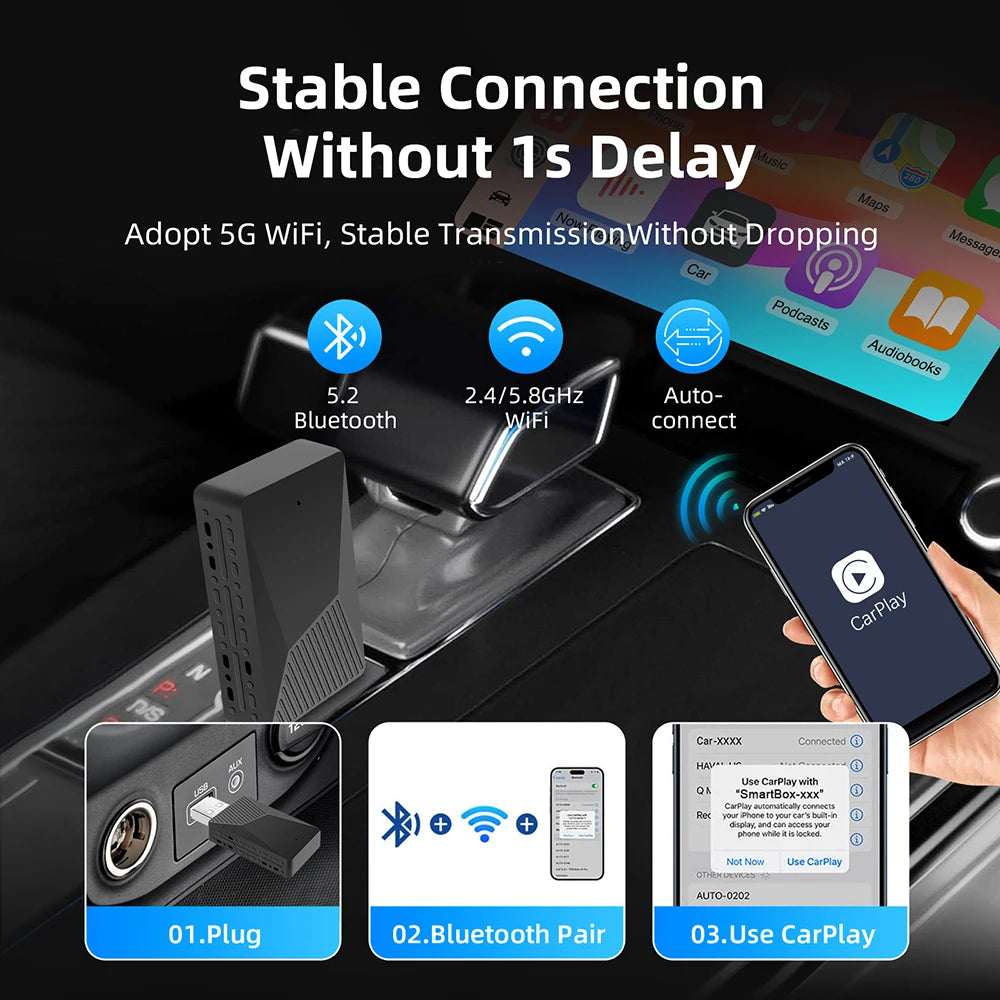 2-in-1 AI Box Mini Adapter CarPlay Android Auto