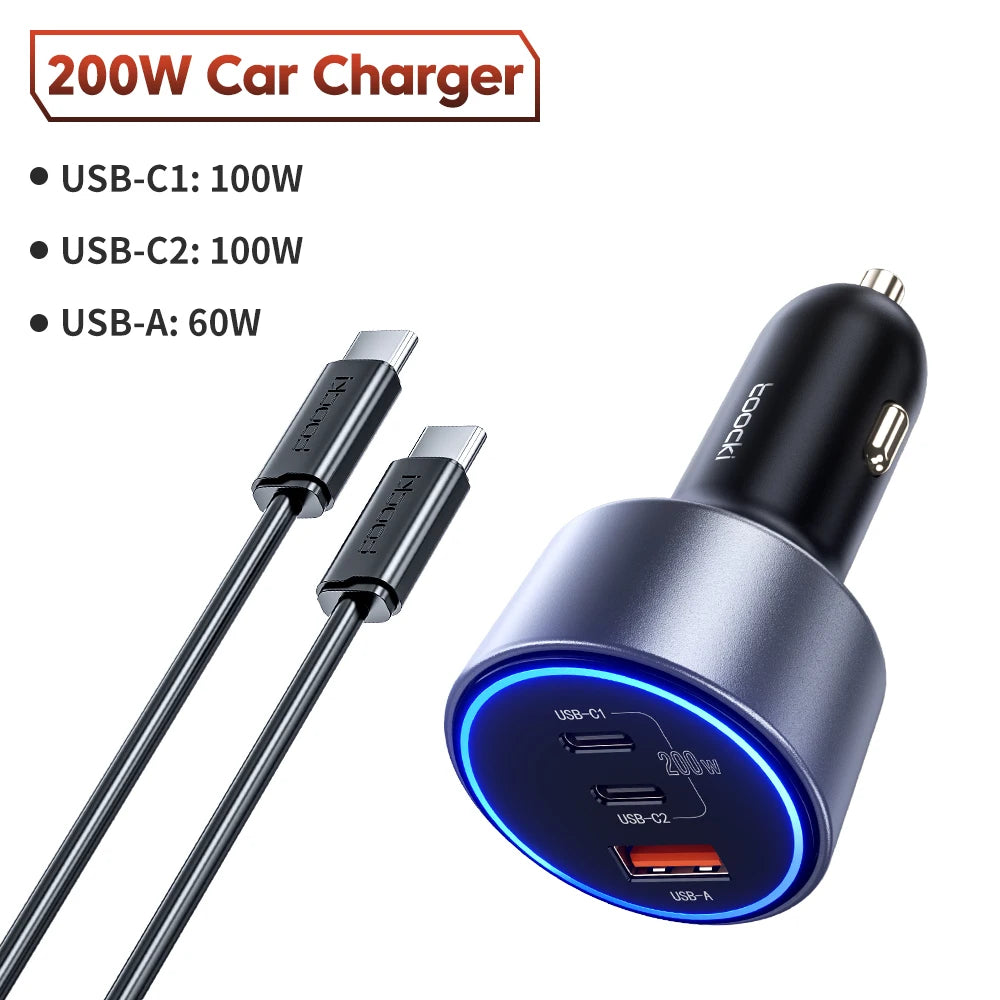 200W Auto Ladegerät USB Typ C Schnellladung