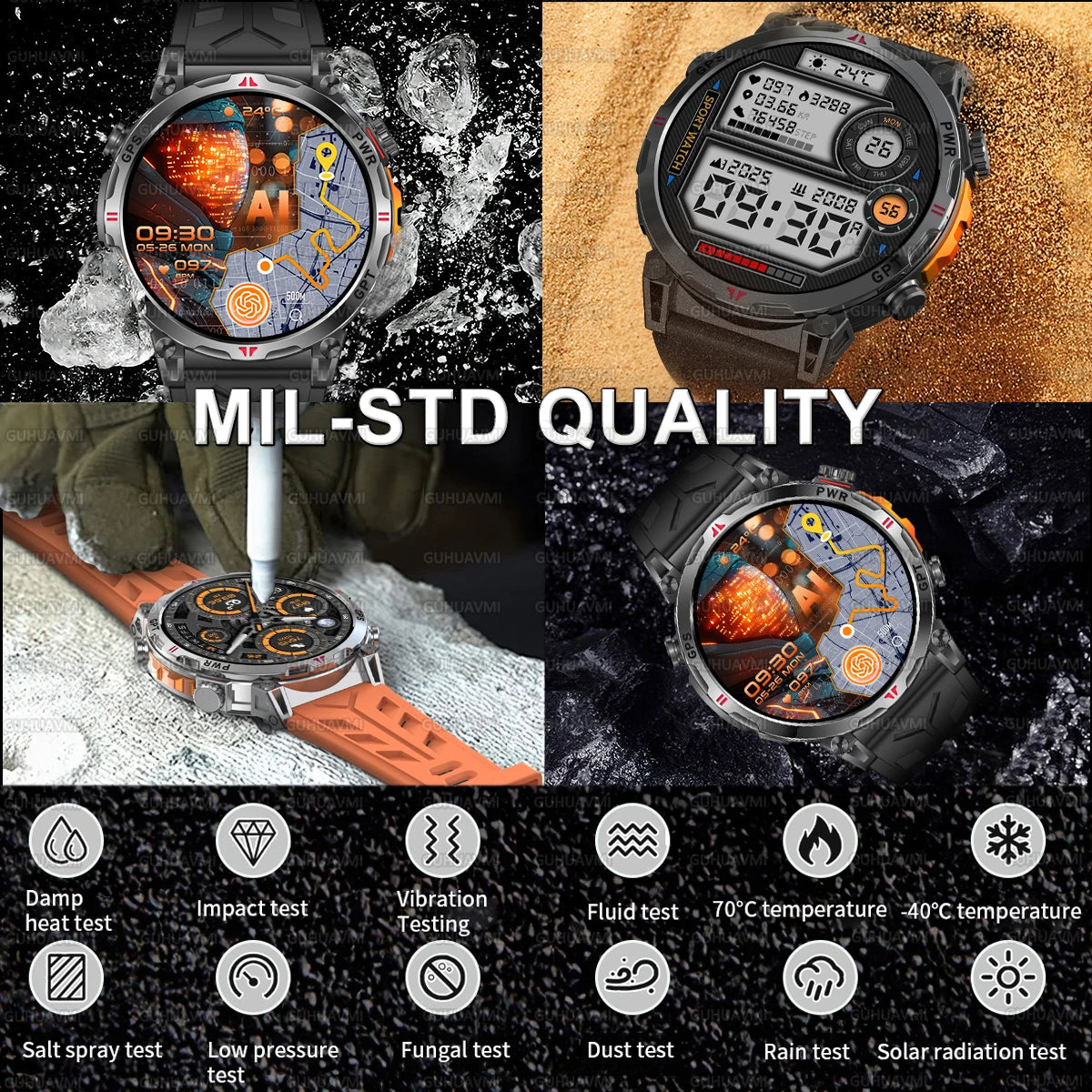 Robuste GPS Militär-Smartwatch 5ATM Dualband Kompass