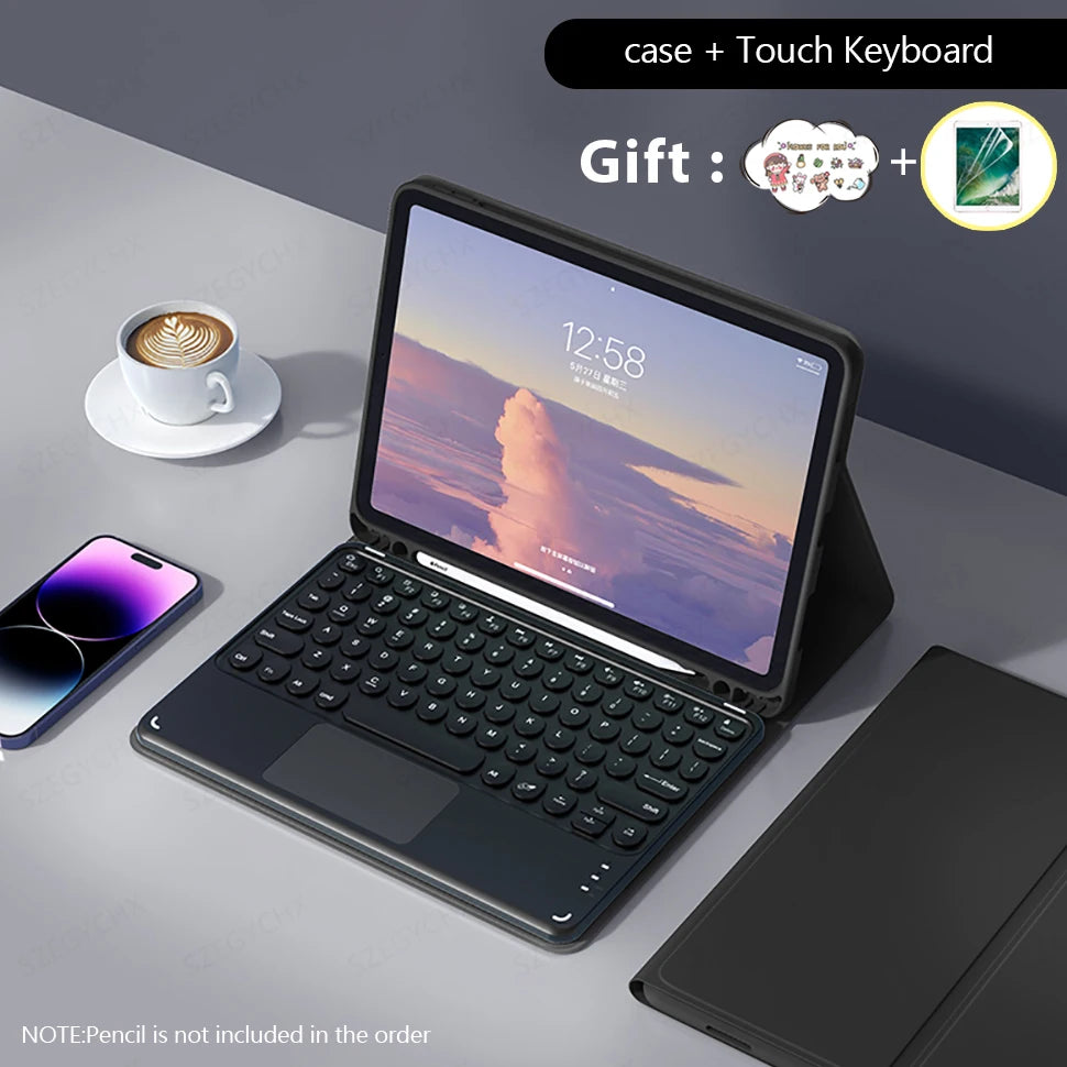 Kabellose Tastatur & Maus Hülle für iPad A16, Pro 13/11/12.9, Air 13/11/5/4, 10.2 (7/8/9/10. Gen) – Bluetooth Keyboard, Wireless Maus, wasserdicht & stoßfest