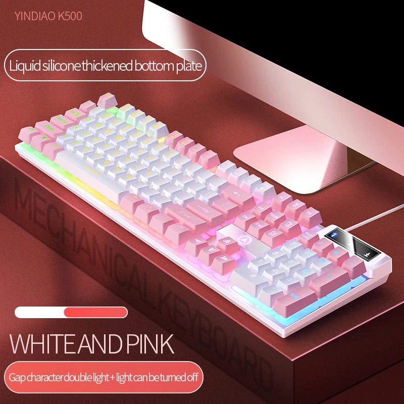 K500 Rosa Gaming-Tastatur, 104 Tasten, kabelgebunden