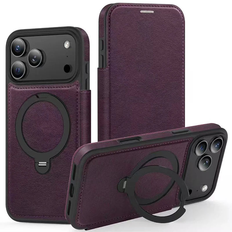 Kartenetui Flip-Ledertasche für iPhone 17 mit Ringständer