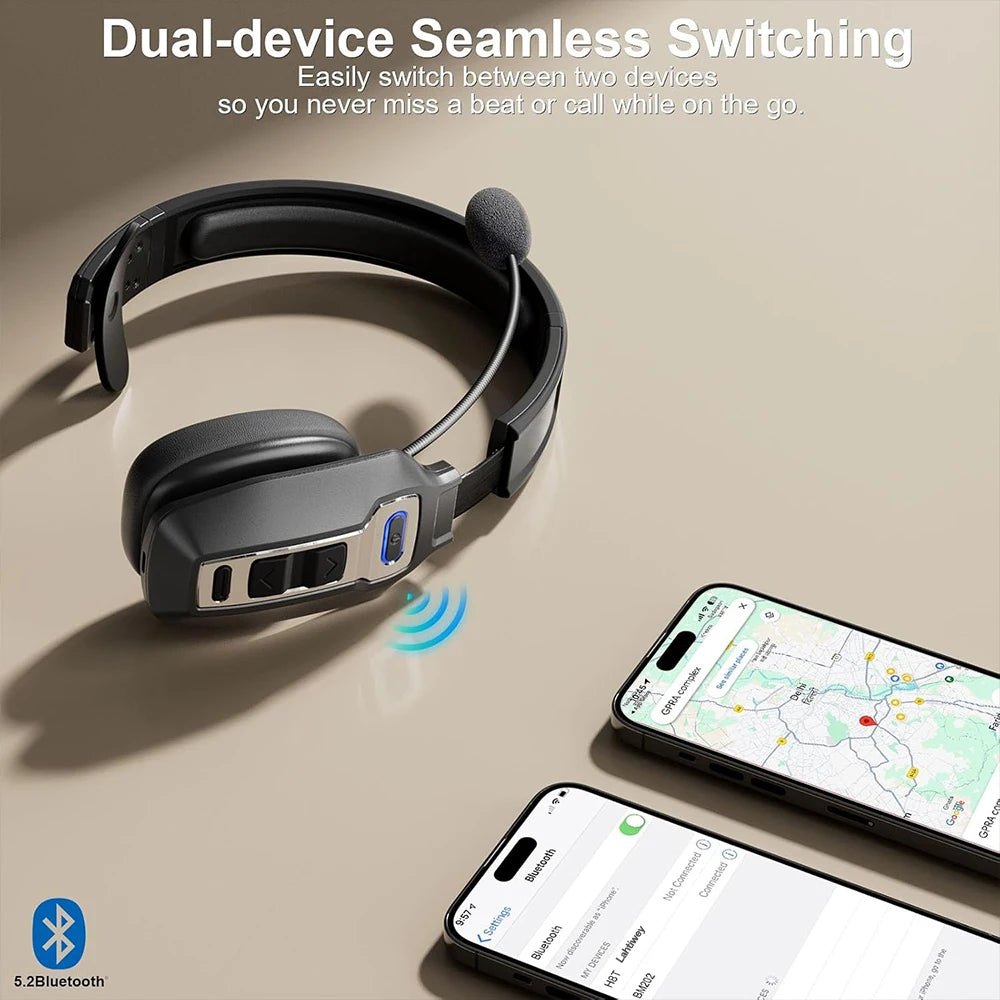 Bluetooth Headset mit Mikrofon und AI Geräuschfilter