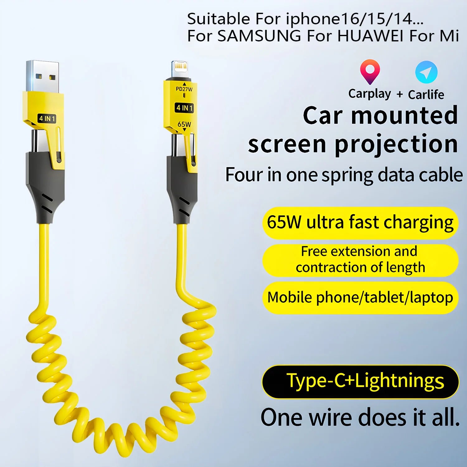 USB-C 4-in-1 65W Schnellladekabel Zink