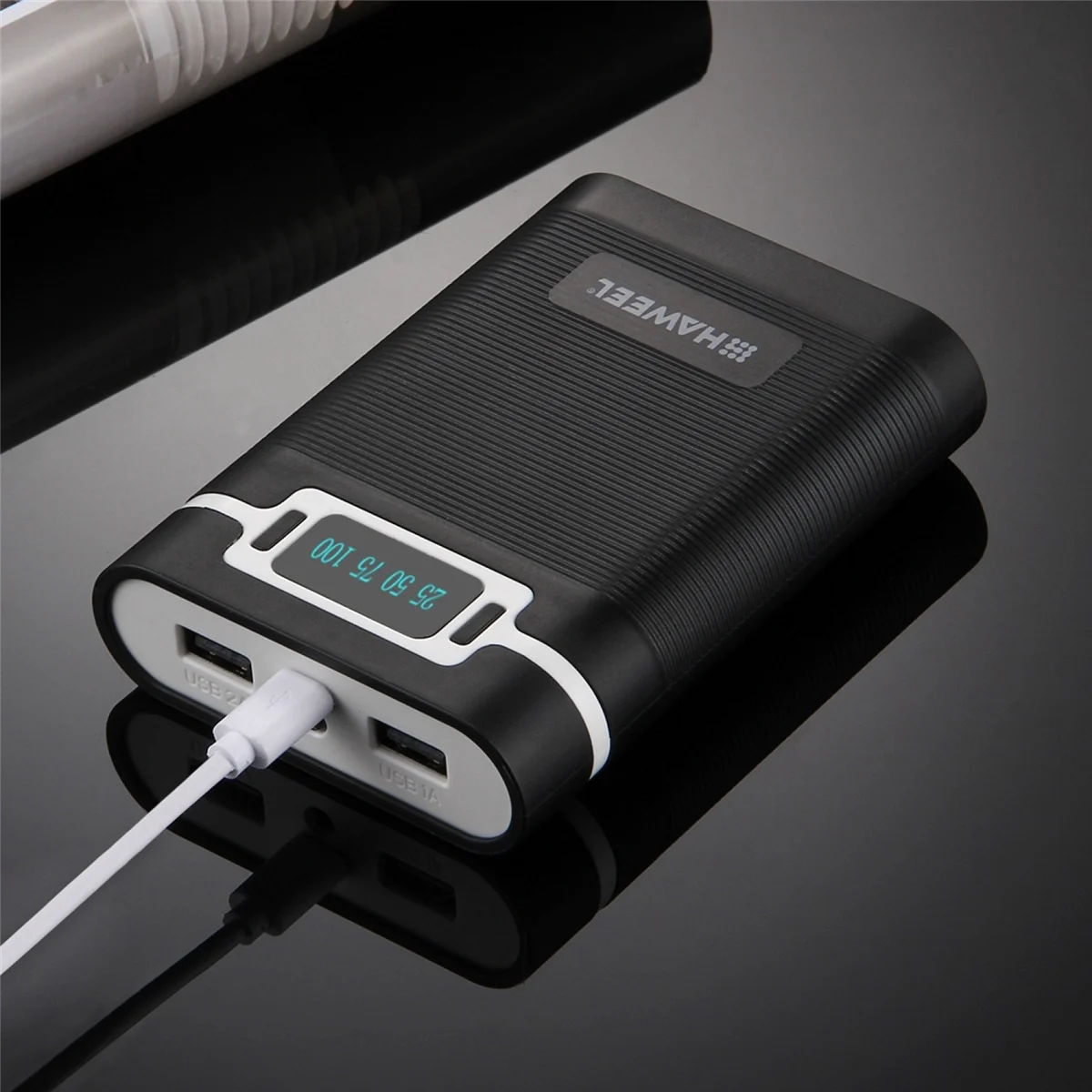 HAWEEL DIY 4X 18650 Akku (nicht im Lieferumfang enthalten), 10.000 mAh Powerbank-Shell-Box mit 2 USB-Ausgängen und Display für Smartphones-A