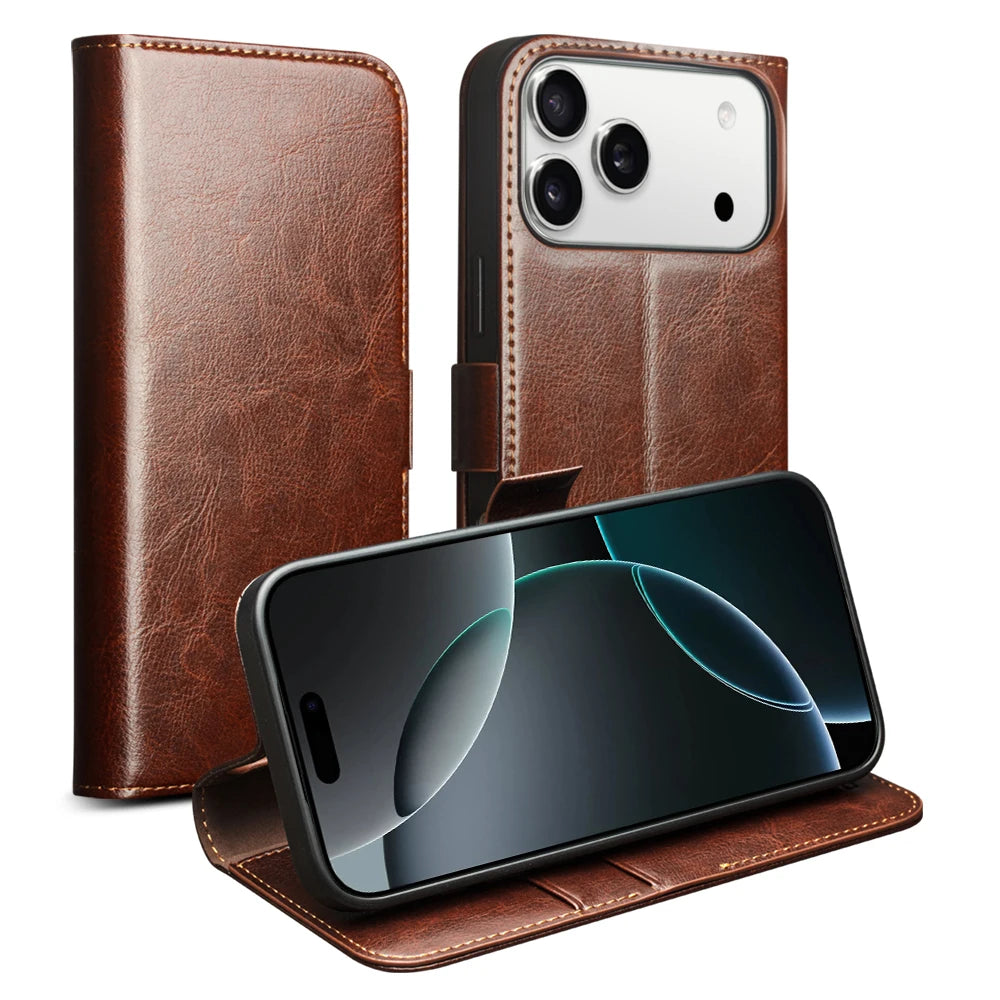 Leder Flip-Hülle mit Kartenfach für iPhone 17 Pro