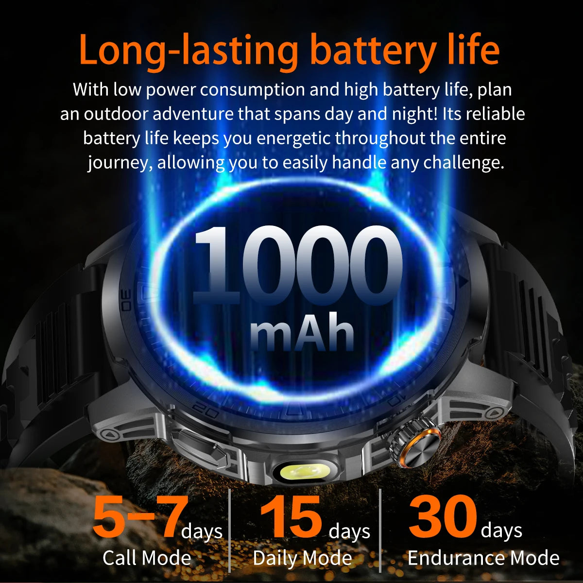 Herren Smartwatch mit LED Taschenlampe und GPS