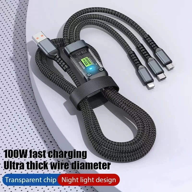 3-in-1 Schnellladekabel 100W Transparent