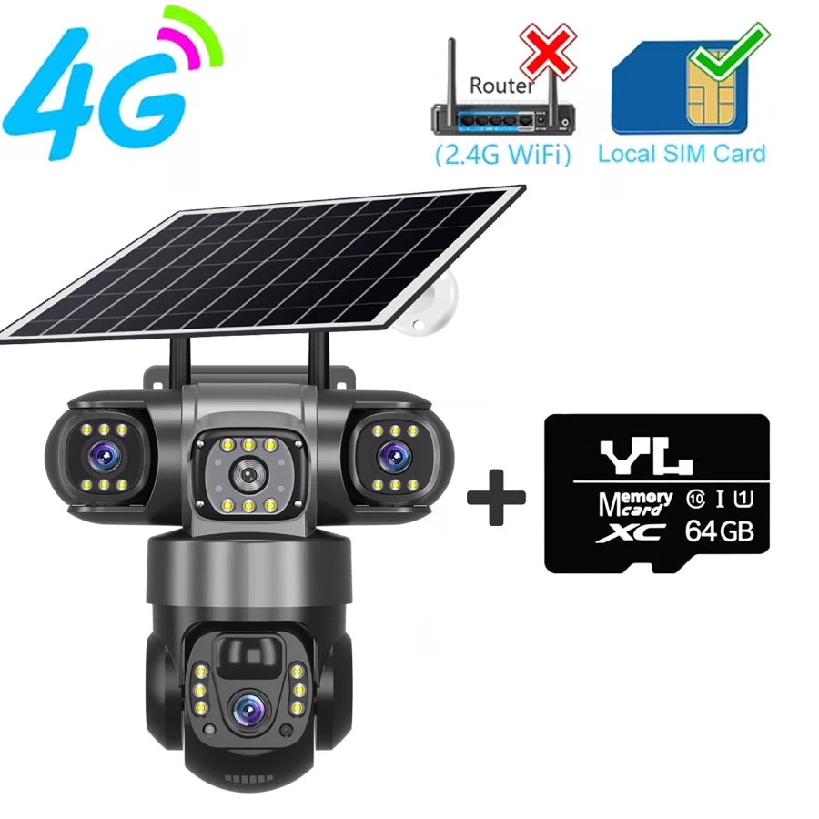 15MP Solar WLAN Kamera mit 3 Objektiven, 360° Sicht