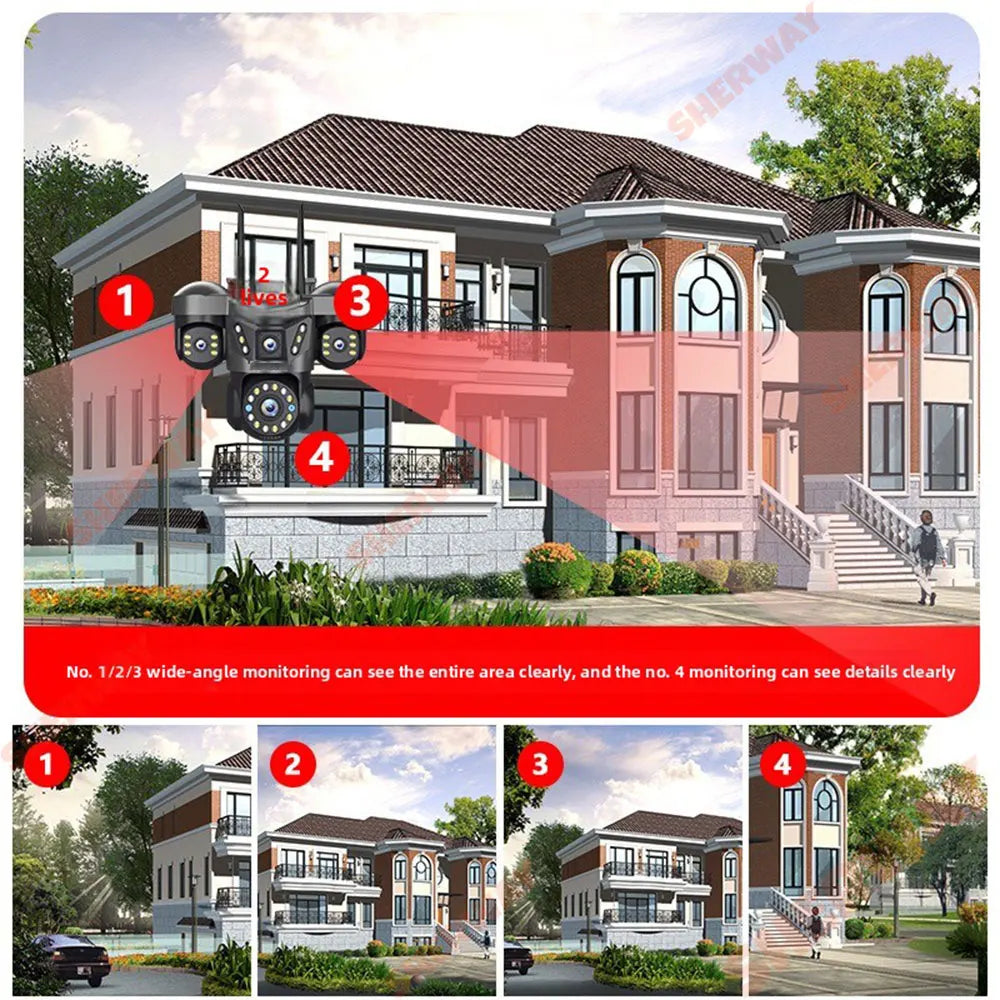 360° Outdoor WLAN-Kamera mit 4 Objektiven & 16x Zoom