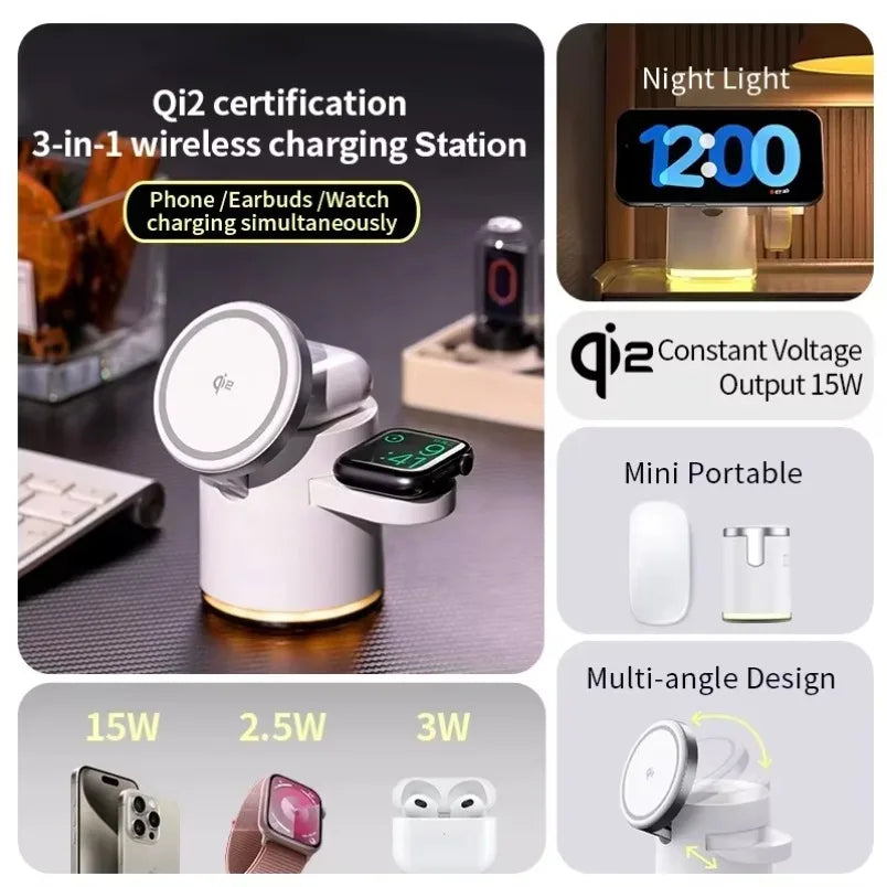 Qi2 3-in-1 Magsafe Ladestation mit Nachtlampe