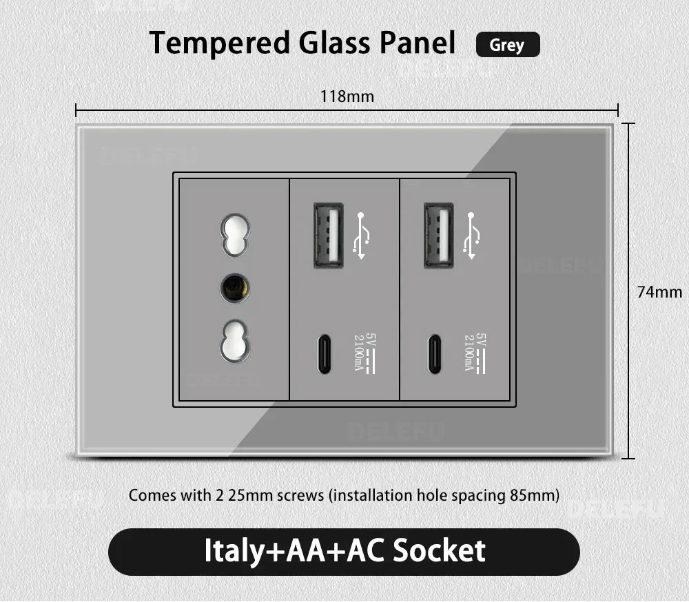 Grau Glas Smart Steckdose USB C & Wifi Schalter