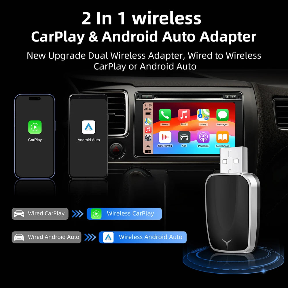 2-in-1 AI Box Mini Adapter CarPlay Android Auto