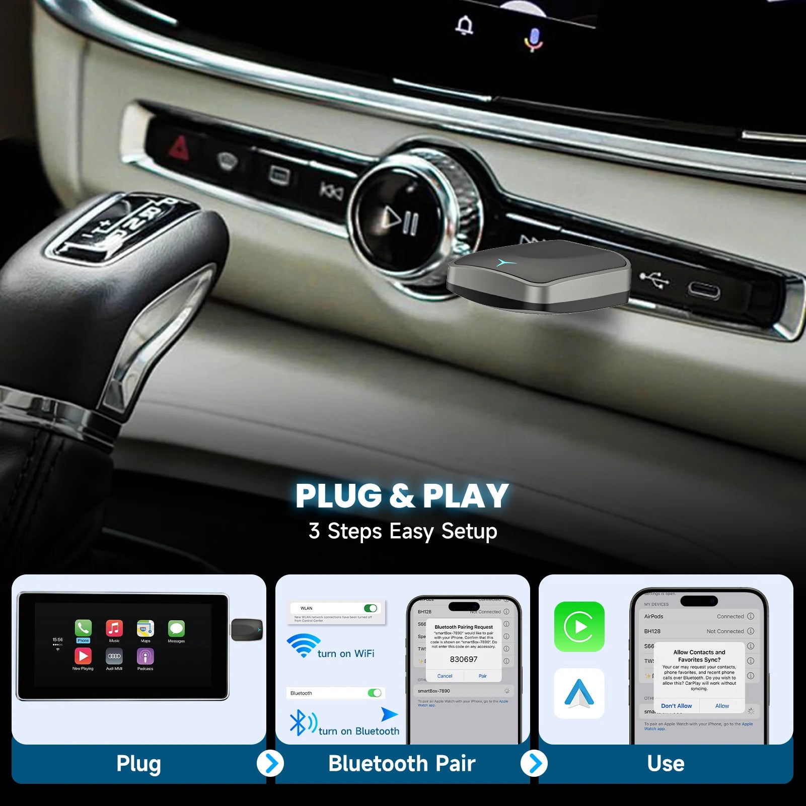 2-in-1 Kabel zu Wireless CarPlay Adapter