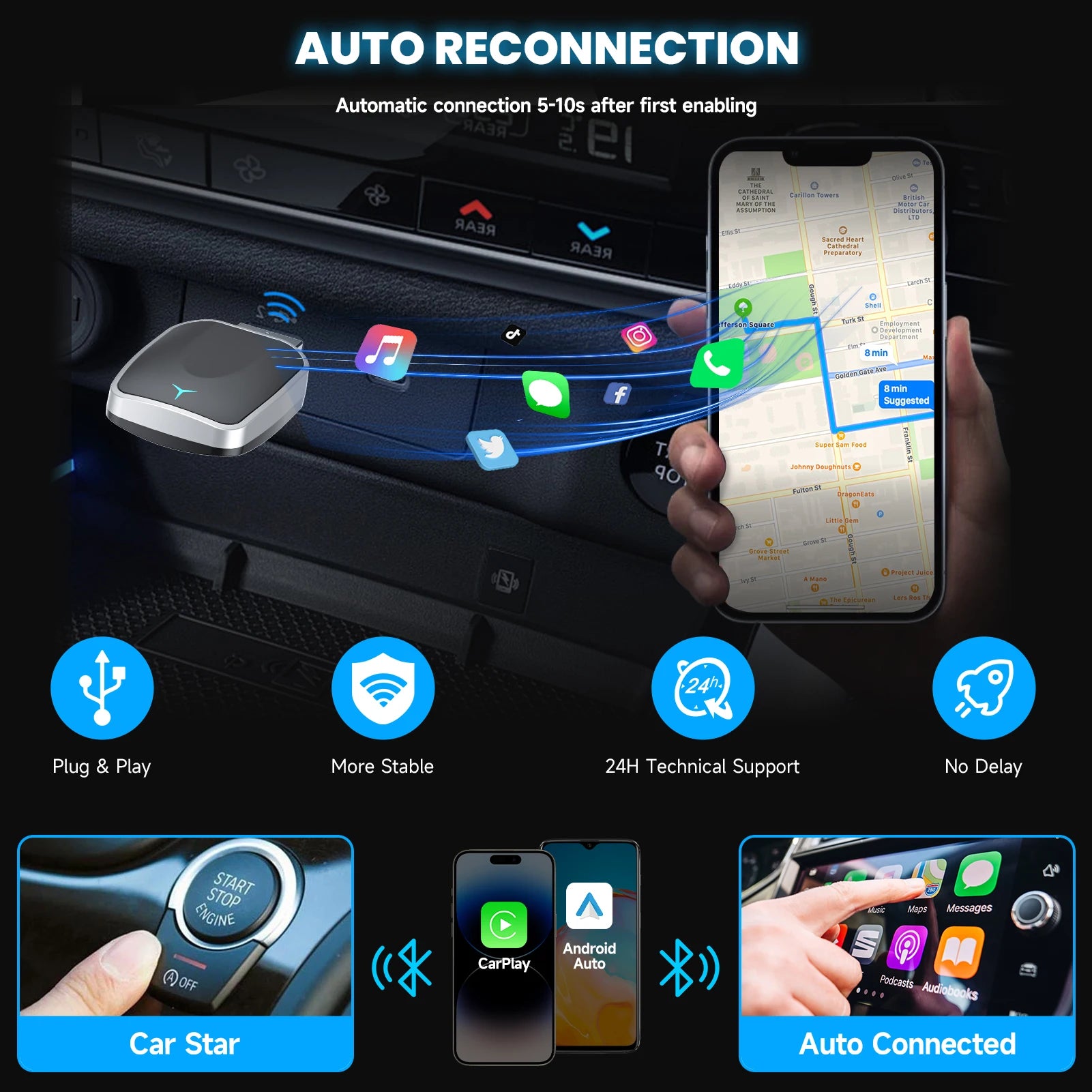 2-in-1 Kabel zu Wireless CarPlay Adapter
