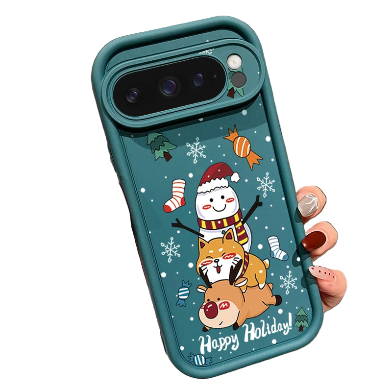 Weiche Weihnachts TPU Hülle für Google Pixel 8 und 9 Serie stoßfest flexibel rutschfest langlebig passgenau weihnachtliches Silikon Case