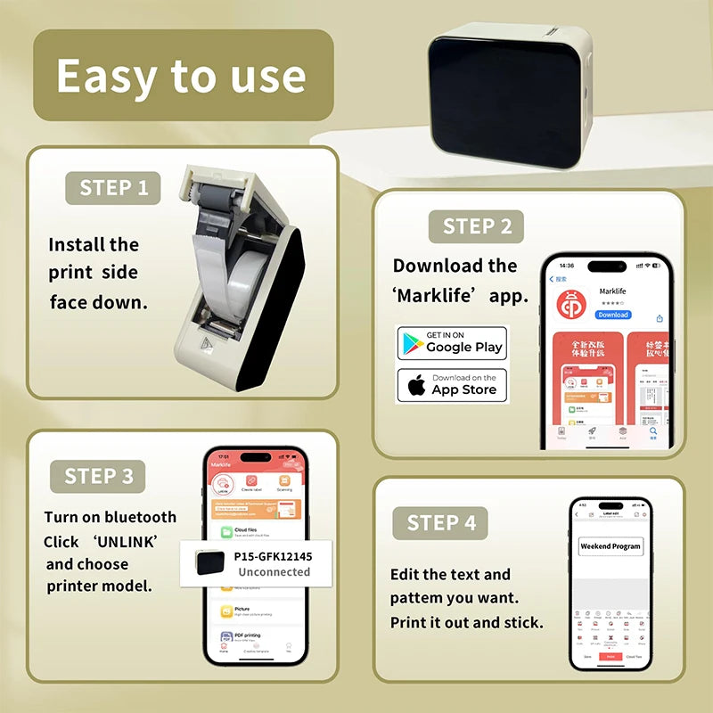 Marklife P15 Mini Bluetooth Etikettendrucker tragbar
