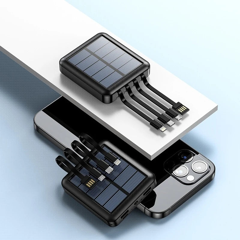 20000mAh small solar power bank with integrated cable