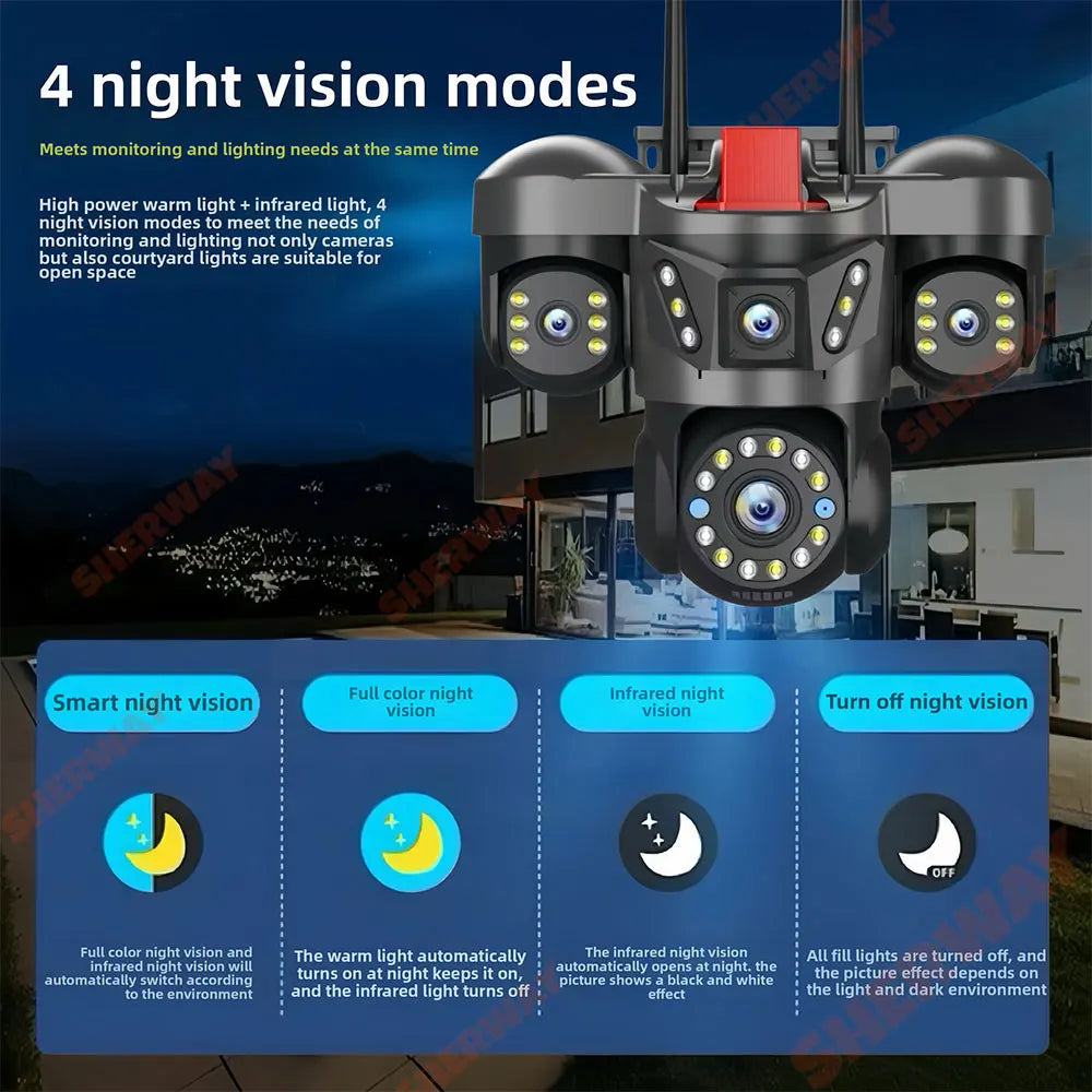 360° Outdoor WLAN-Kamera mit 4 Objektiven & 16x Zoom