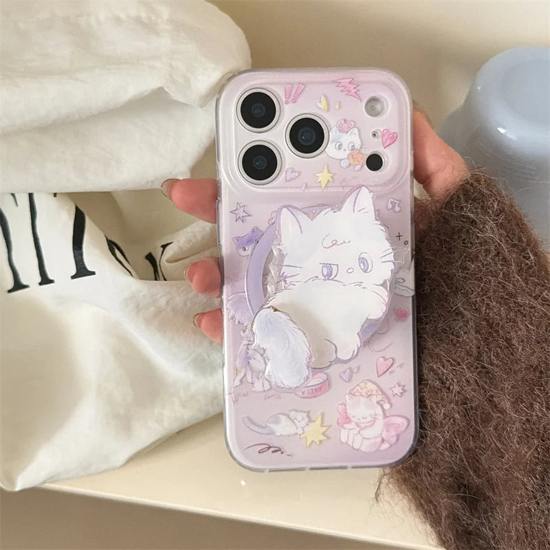 Kawaii Katze Magnetische Handyhülle mit Magsafe Ständer