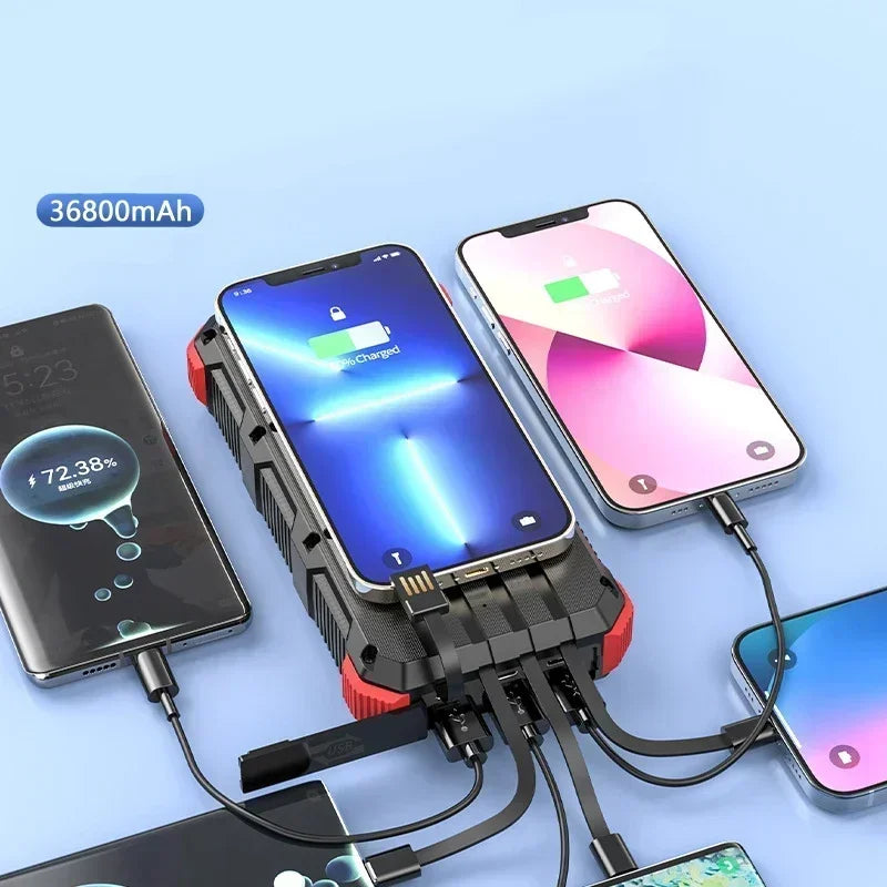 36800mAh Solar Power Bank with Cable &amp; Wireless