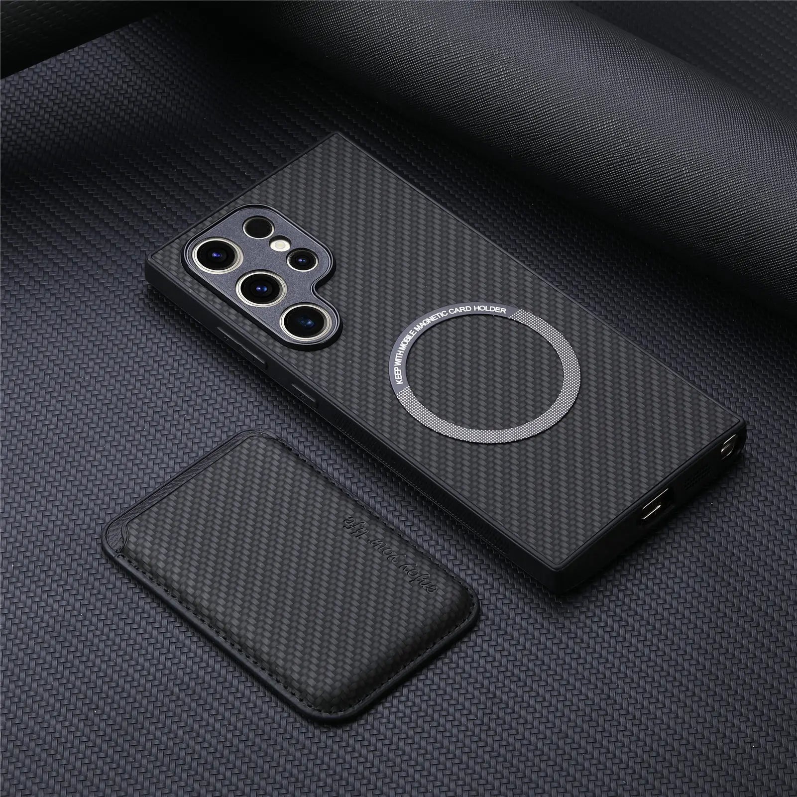 Carbon PU Lederhülle Magsafe für Samsung Galaxy