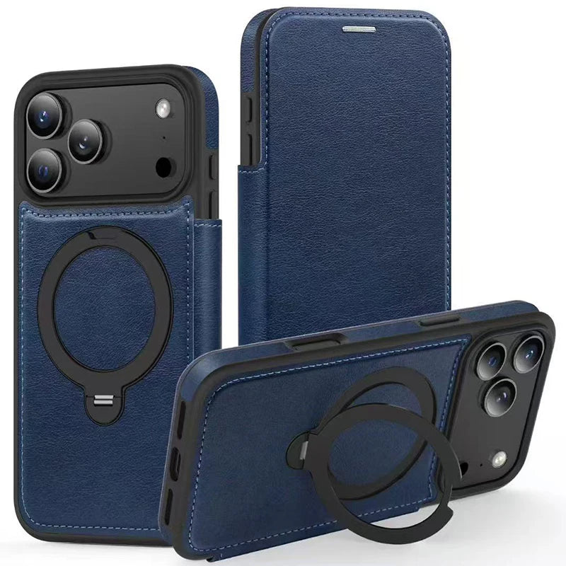 Kartenetui Flip-Ledertasche für iPhone 17 mit Ringständer