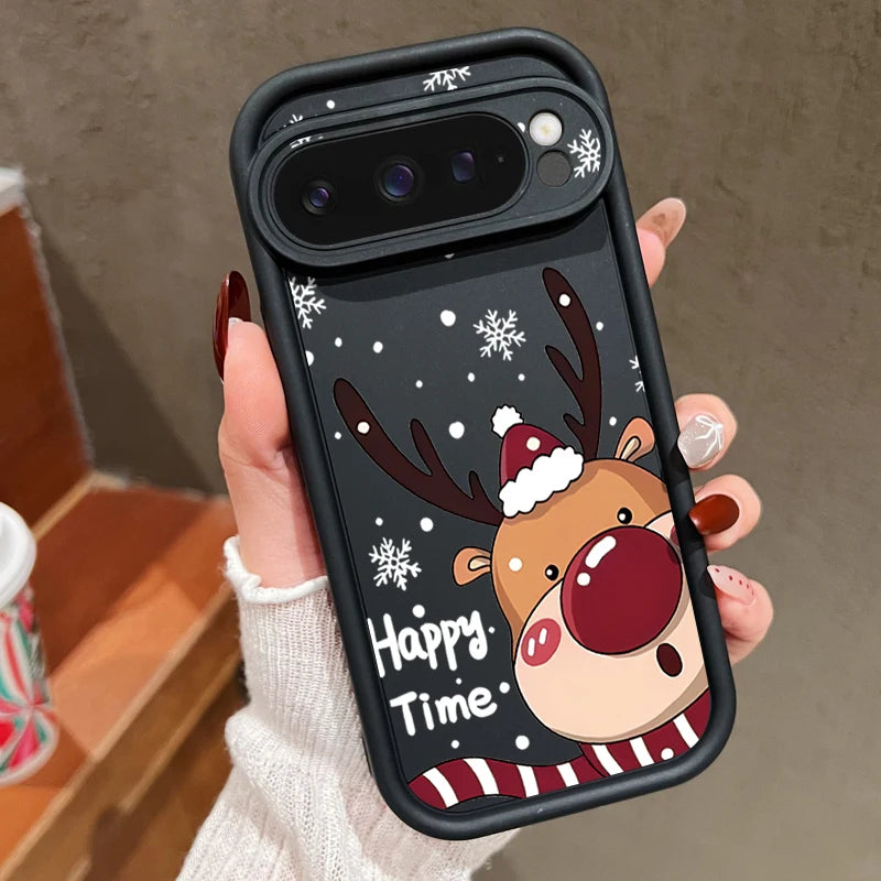 Soft TPU Christmas case for Google Pixel 7, 8 and 9 series, shockproof, flexible, perfect fit with deer motif, non-slip silicone case