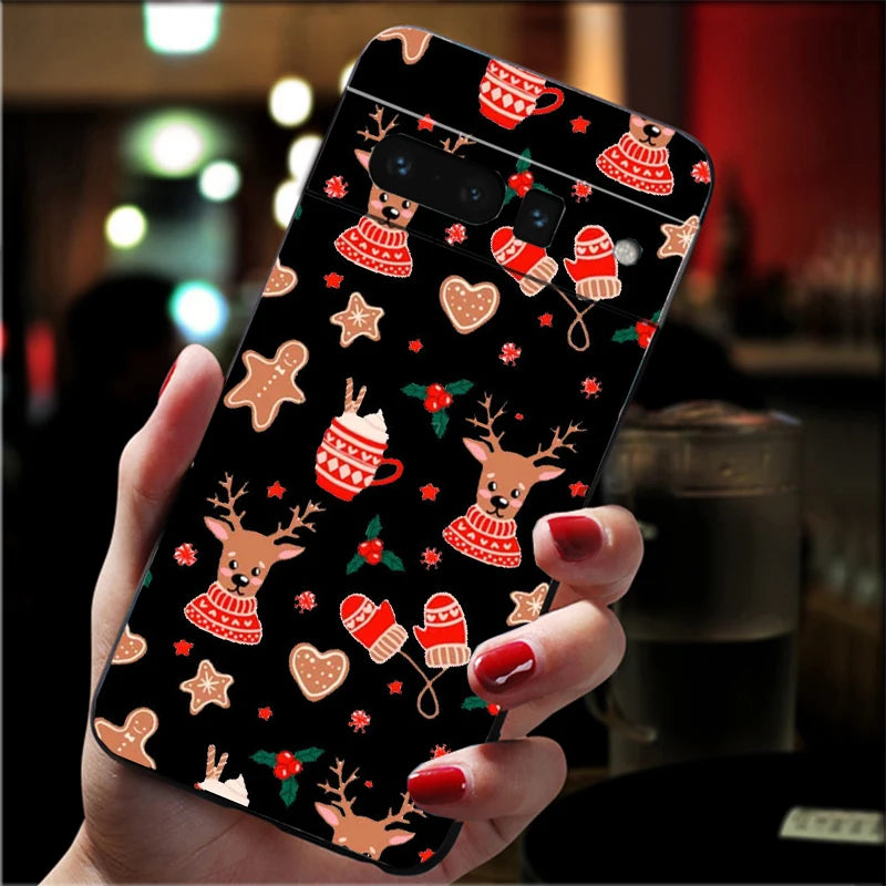 Soft Christmas TPU case for Google Pixel 8 and 9 series, shockproof, flexible, non-slip, durable, perfect fit, festive silicone case